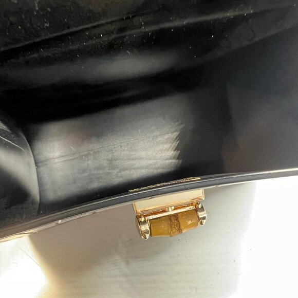 Vintage Style Black Croc Embossed Handbag Bamboo Handle Gold Clasp Purse Bag - Picture 5 of 7